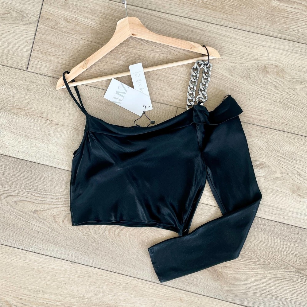 ZARA SATIN CHAIN ONE SHOULDER ASYMMETRIC TOP M